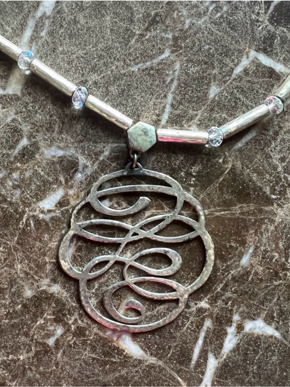 Brighton Silver-Tone Swirl Filigree Pendant Necklace with Clear Accents